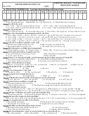 Kiểm tra học kì I - Năm 1014-2015 môn Công nghệ 10 - Trường THPT số 2 Phù Cát